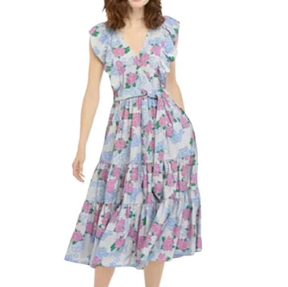 crown & ivy Dresses & Skirts - Crown & Ivy Womens Maxi Dress Size 10 Multicolor Floral Ruffle Sleeve V Neck NEW